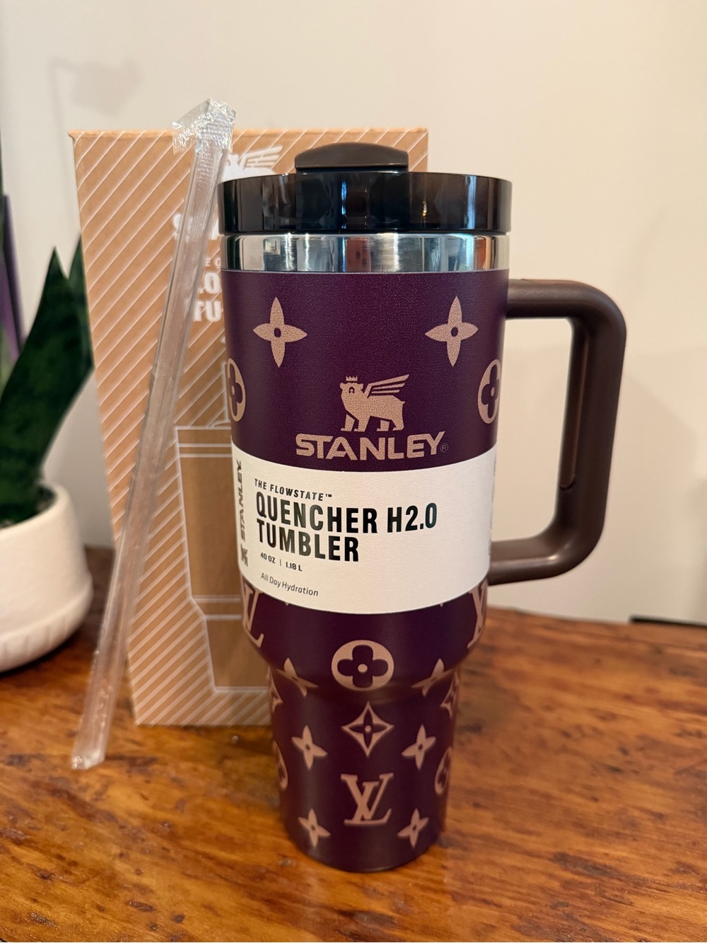 Stanley Plum Purple 40oz Tumbler with Gold Monogram Logo Accents NWT